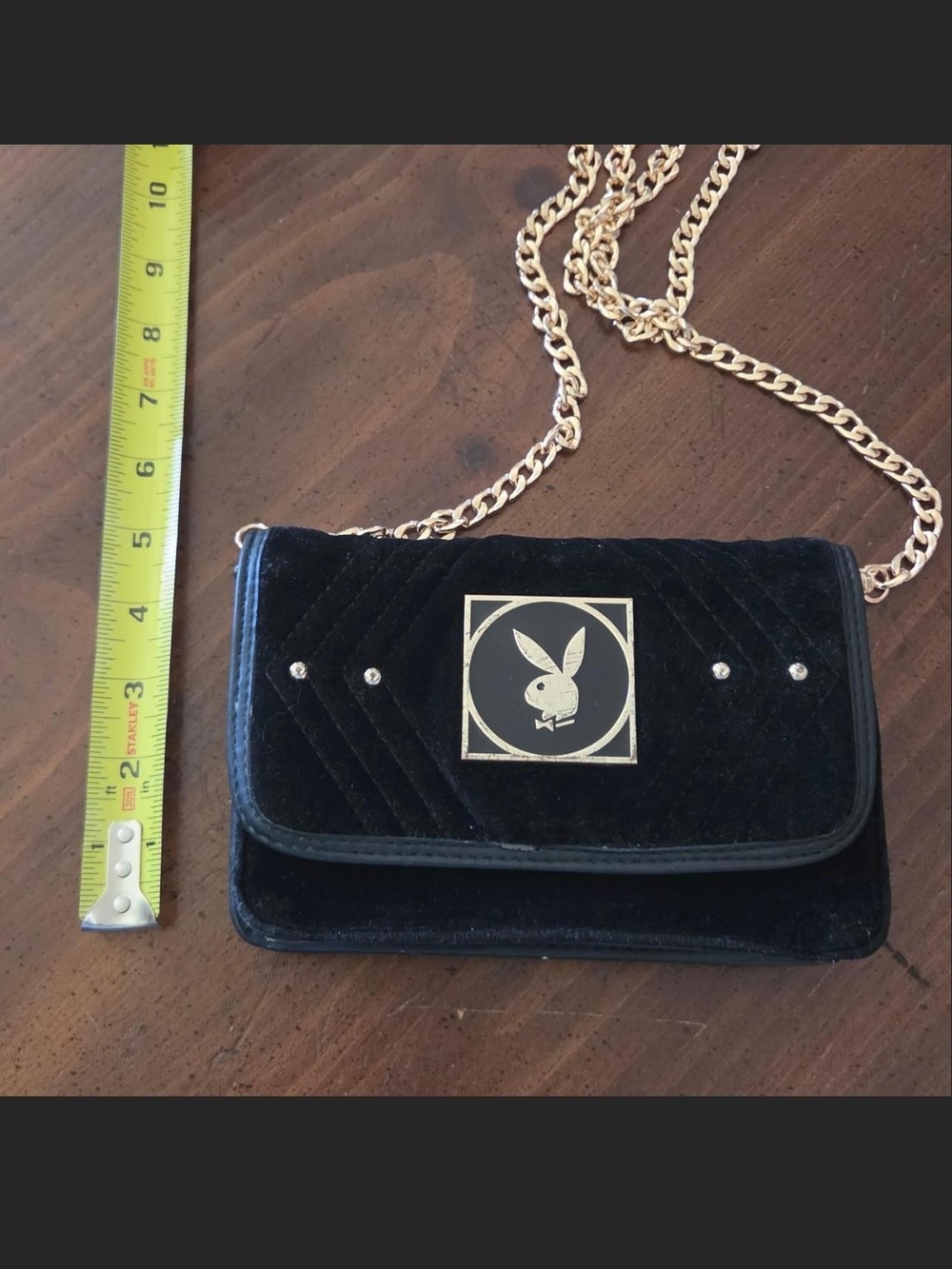 Playboy Quilted Velvet Black Chain Crossbody Bag